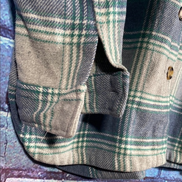 Plaid Shacket XXL Gray Blue Green Flannel Overshirt Button Up Women’s Cozy Fall - Picture 4 of 9